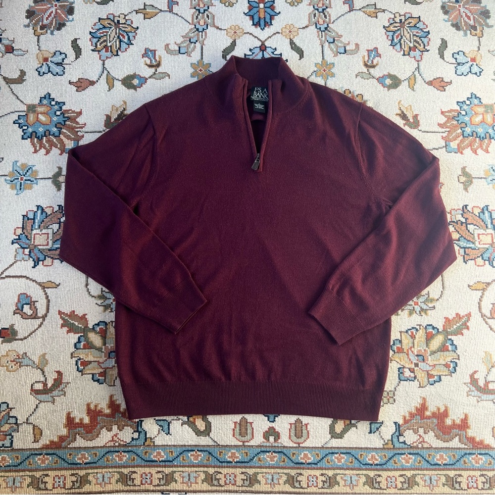 Jos. A. Bank Men's Merino Wool Maroon Quarter Zip-Up Sweater